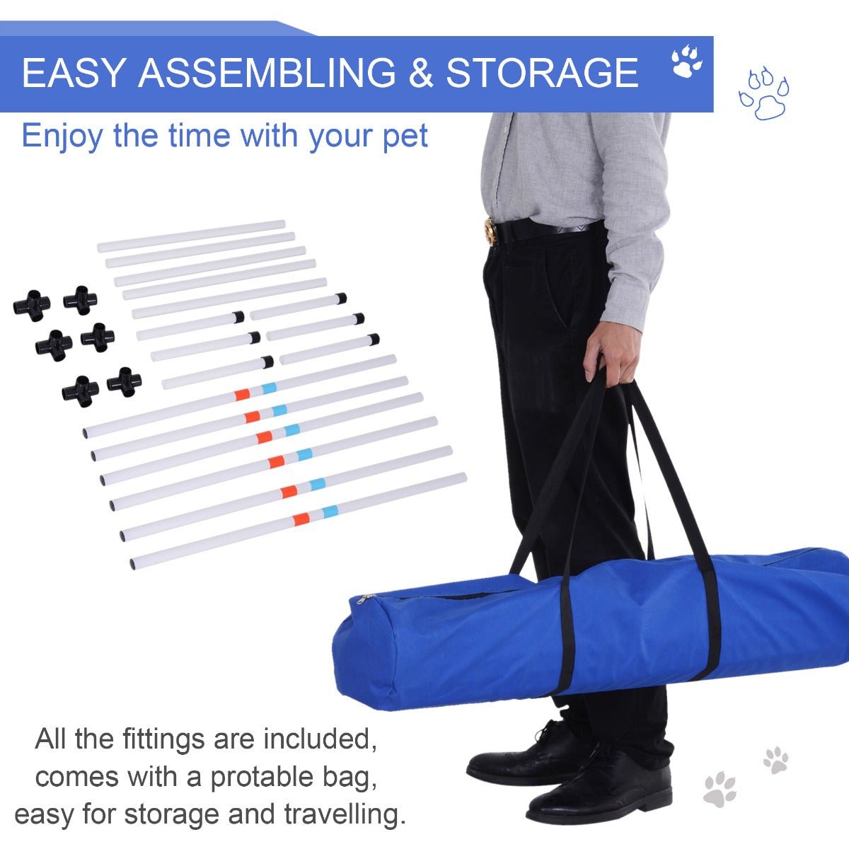 Portable Dog Agility Training Set with Jumping Ring and Weave Poles