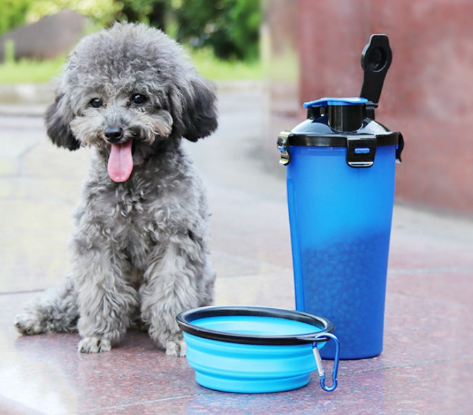 2 in 1 Portable Pet Water Bottle with Silicone Bowl
