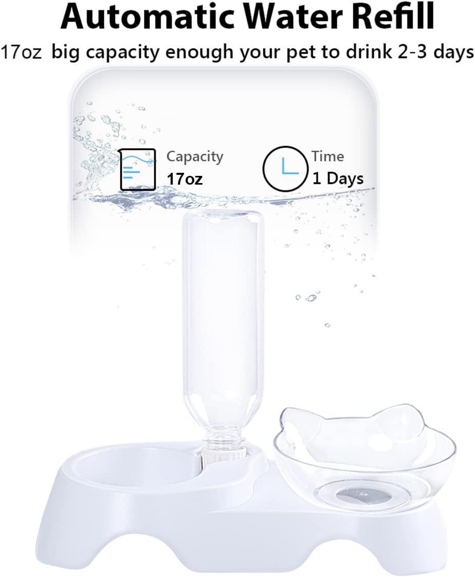 Double Tilted Pet Bowl Set with Automatic Water Dispenser